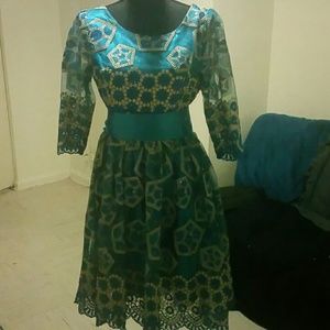 Teal/Gold Lace African Dress